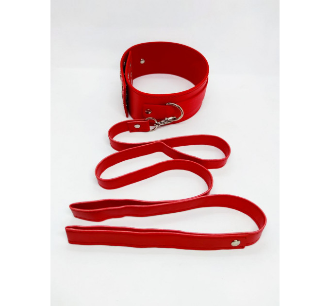 Ошейник с поводком DS Fetish Collar with leash red metal