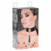Нашийник широкий з підвіскою-пензликом Kinky Diva Collar Me!, чорно-сріблястий