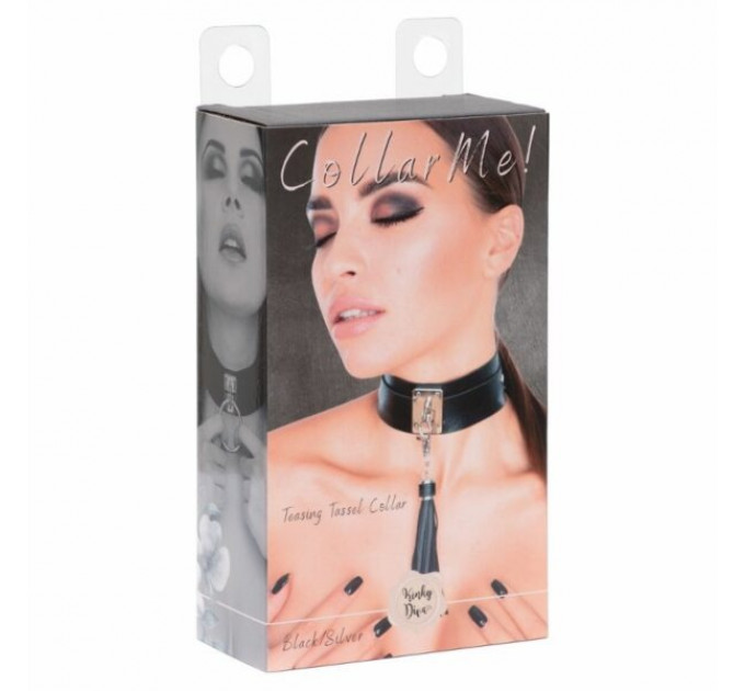 Нашийник широкий з підвіскою-пензликом Kinky Diva Collar Me!, чорно-сріблястий