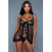 Пеньюар черный, размер М Emma Polka Dot Mesh Babydoll