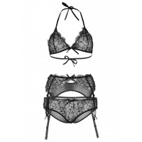 Сексуальний комплект мереживний з поясом для панчіх, зі стразами Leg Avenue Rhinestone чорний
