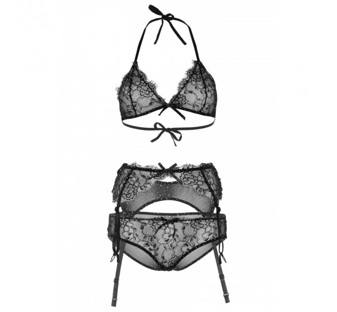 Сексуальный комплект кружевной с поясом для чулок, со стразами Leg Avenue Rhinestone черный