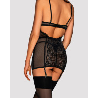 Сорочка в сіточку Obsessive Basitta зі шнурівкою, чорний, S/M