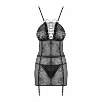 Сорочка в сіточку Obsessive Basitta зі шнурівкою, чорний, S/M