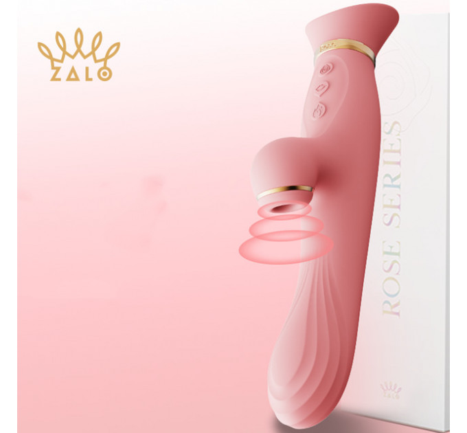 Вибратор с подогревом и вакуумной стимуляцией ZALO ROSE RABBIT PINK