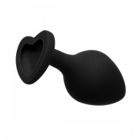 Анальна пробка з каменем Black Silicone Heart Red M