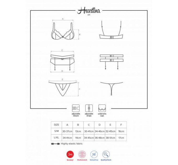 Комплект Obsessive Heartina 3 pcs set L/XL красный
