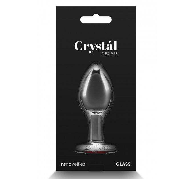Анальная пробка прозрачная NS Novelties Crystal Hear стеклянная с красным сердцем, M