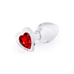 Анальная пробка прозрачная NS Novelties Crystal Hear стеклянная с красным сердцем, M