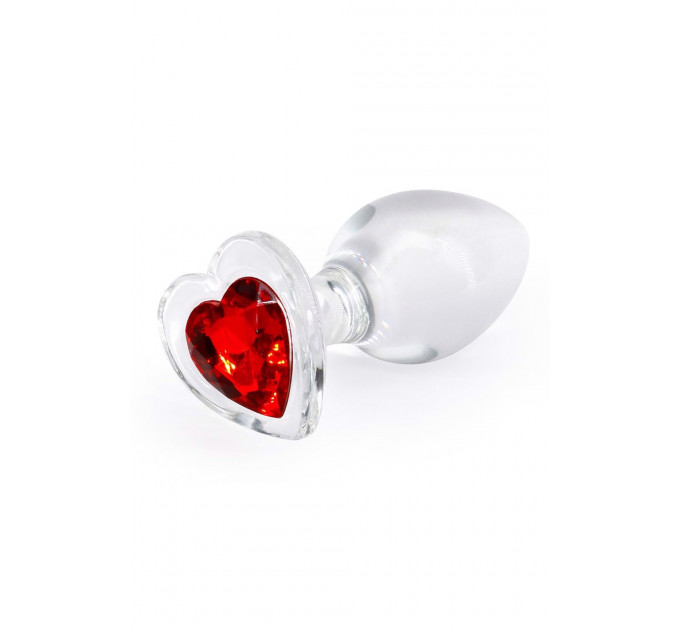 Анальная пробка прозрачная NS Novelties Crystal Hear стеклянная с красным сердцем, M
