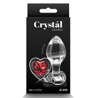 Анальная пробка прозрачная NS Novelties Crystal Hear стеклянная с красным сердцем, M