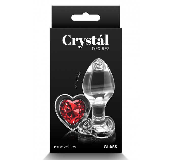 Анальная пробка прозрачная NS Novelties Crystal Hear стеклянная с красным сердцем, M