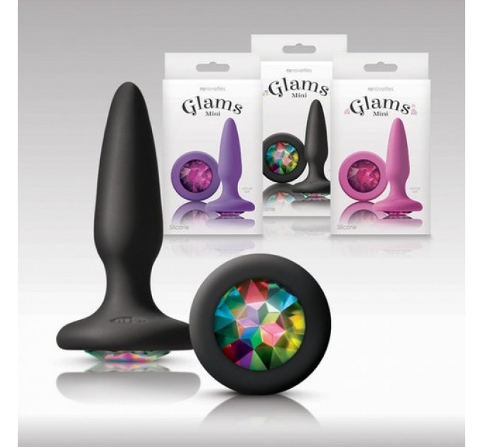 Анальна пробка з різнокольоровим кристалом NS Novelties Glams, чорний, Mini