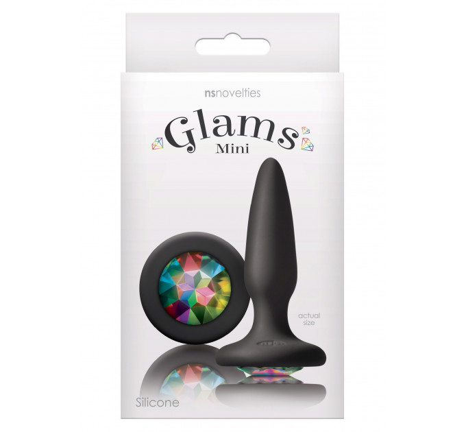 Анальна пробка з різнокольоровим кристалом NS Novelties Glams, чорний, Mini