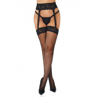 Панчохи в сіточку з мереживним поясом Daring Intimates, чорні, One Size