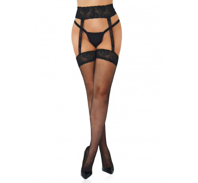 Чулки в сеточку с кружевным поясом Daring Intimates, черные, One Size