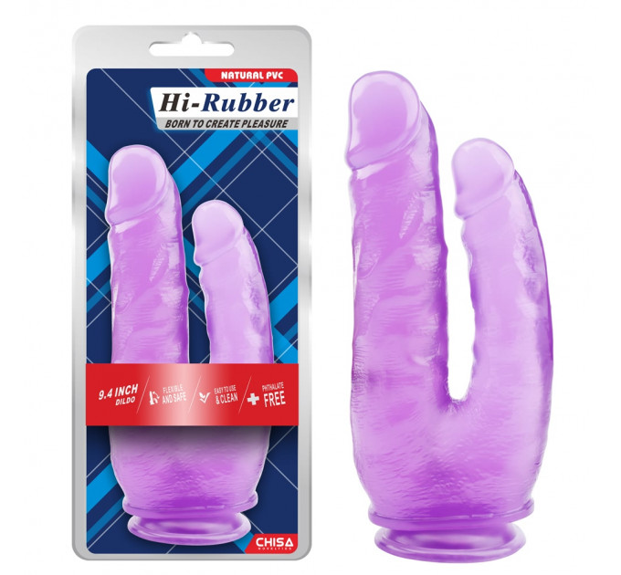 Фаллоимитатор двойной Chisa Hi-Rubber 9.4 на присоске, фиолетовый