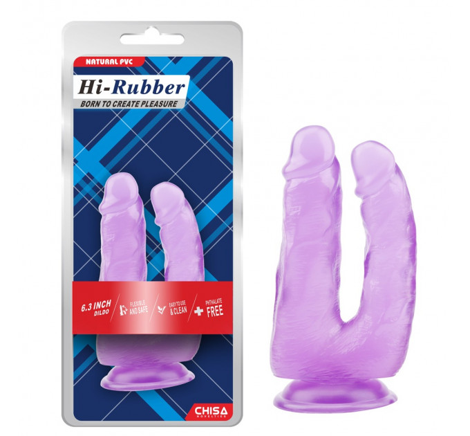 Фаллоимитатор реалистичный двойной Chisa Hi-Rubber на присоске, фиолетовый