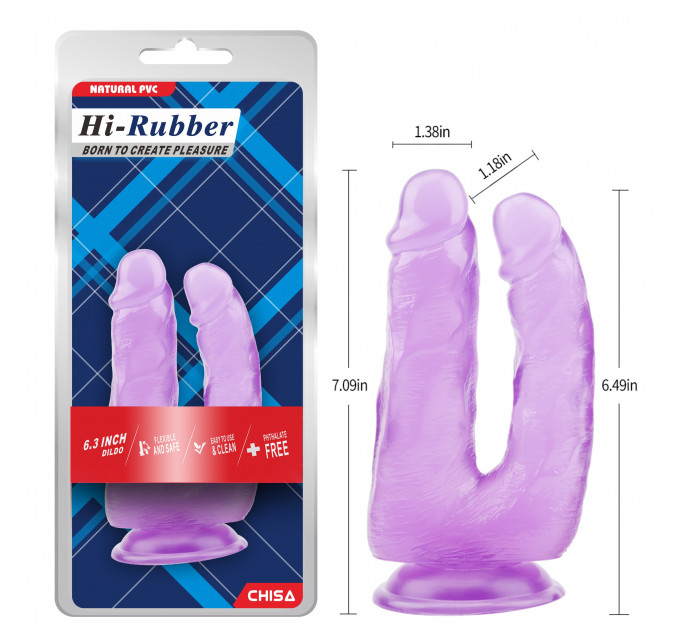 Фаллоимитатор реалистичный двойной Chisa Hi-Rubber на присоске, фиолетовый