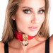 Ошейник широкий красный Kinky Diva Collar Me с золотистым замочком в виде сердца и ключиком
