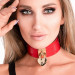 Ошейник широкий красный Kinky Diva Collar Me с золотистым замочком в виде сердца и ключиком