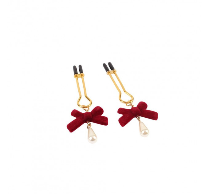 Зажимы на соски CHISA Senuelo Nipple Jewelry Play Kit с красными бантиками и жемчужинами