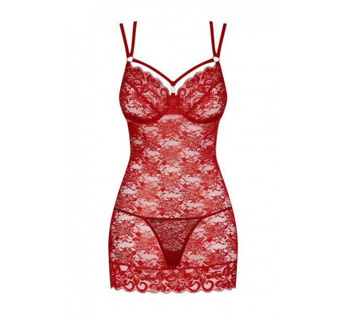 Сорочка Obsessive 860-CHE-3 chemise & thong red S/M