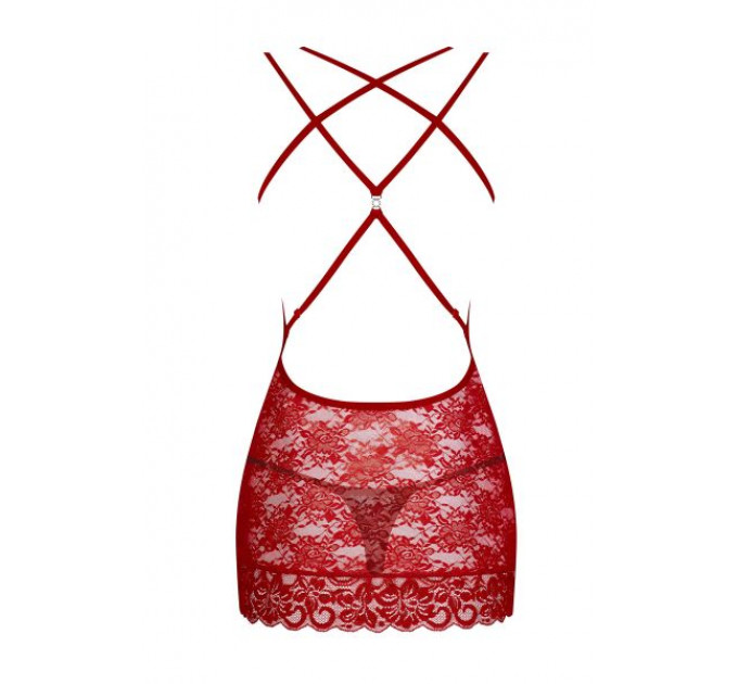 Сорочка Obsessive 860-CHE-3 chemise & thong red S/M