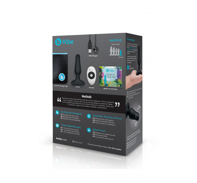 Анальна пробка з вібрацією та пультом B-Vibe Novice Plug, чорна