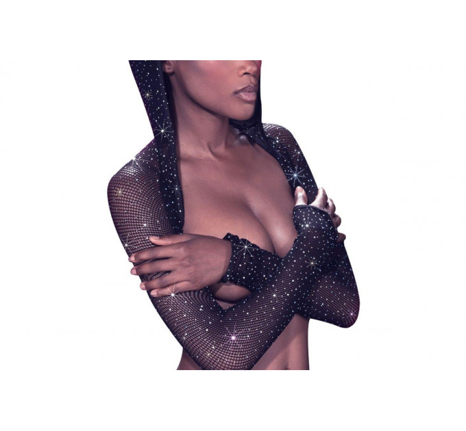 Болеро в сеточку с капюшоном CalExotics Hooded Shoulder Shrug, со стразами, черный