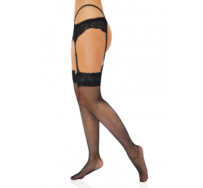 Чулки в мелкую сеточку Daring Intimates, с кружевом, черные