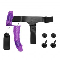 Подвійний страпон із вібрацією фіолетовий - Ultra Passionate Harness Dual Vibration Purple