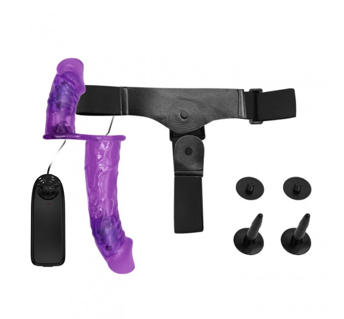 Подвійний страпон із вібрацією фіолетовий - Ultra Passionate Harness Dual Vibration Purple