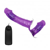 Подвійний страпон із вібрацією фіолетовий - Ultra Passionate Harness Dual Vibration Purple