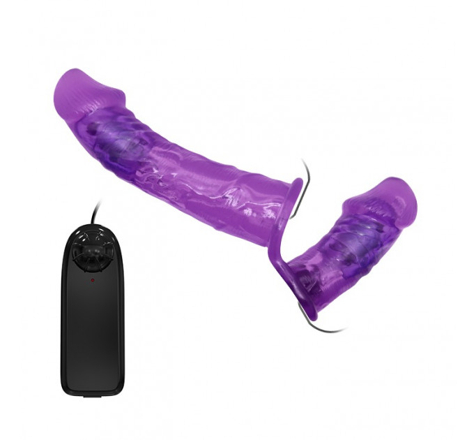 Подвійний страпон із вібрацією фіолетовий - Ultra Passionate Harness Dual Vibration Purple