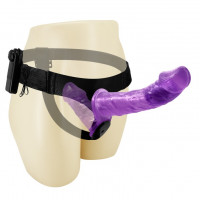 Подвійний страпон із вібрацією фіолетовий - Ultra Passionate Harness Dual Vibration Purple