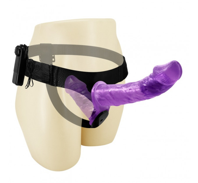 Подвійний страпон із вібрацією фіолетовий - Ultra Passionate Harness Dual Vibration Purple