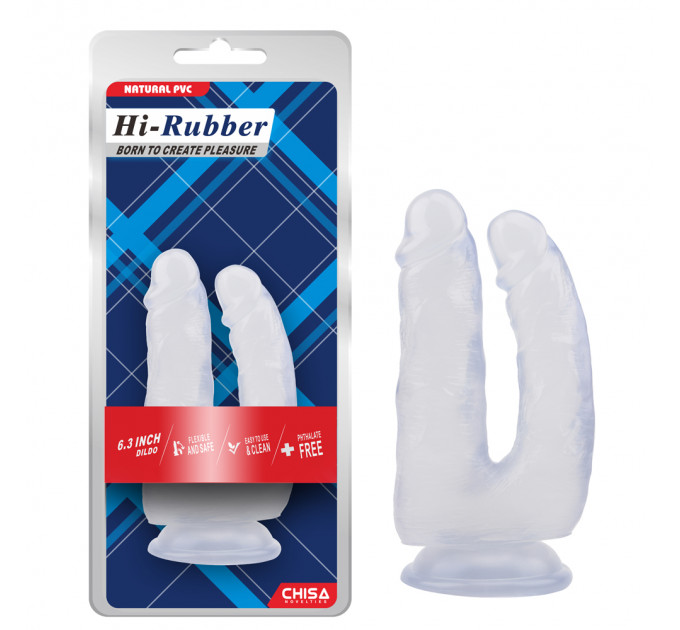 Фаллоимитатор двойной Chisa Hi-Rubber на присоске, прозрачный