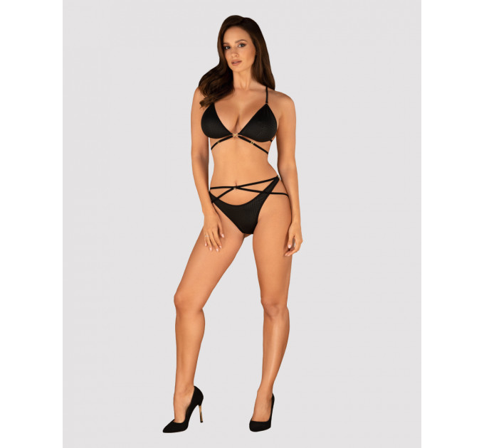 Комплект Obsessive Cobra Nive с имитацией змеиной кожи, черный, S/M