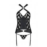 Корсет з геометричним орнаментом та стрінги HIMA CORSET black S/M - Passion