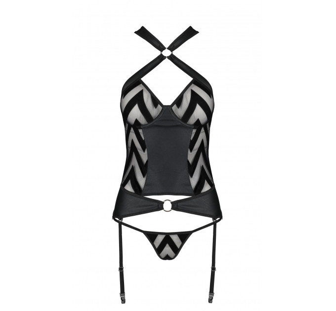 Корсет с геометрическим орнаментом и стринги HIMA CORSET black S/M - Passion