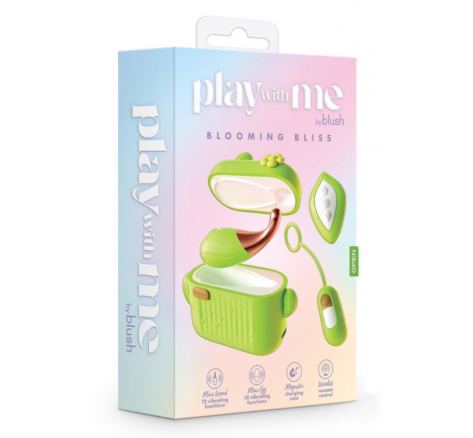 Мини-вибраторы в зарядном кейсе Blush Play with Me с пультом, зеленые
