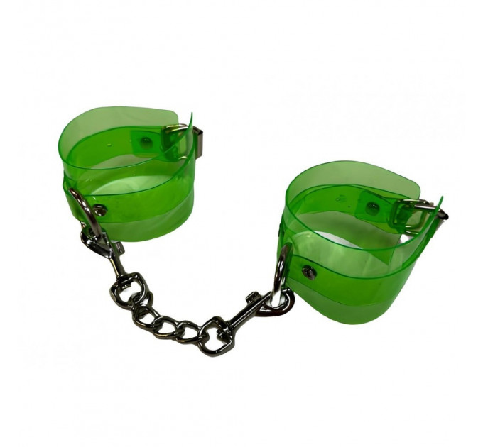 Наручники с цепочкой, полупрозрачные, зеленые DS Fetish Handcuffs