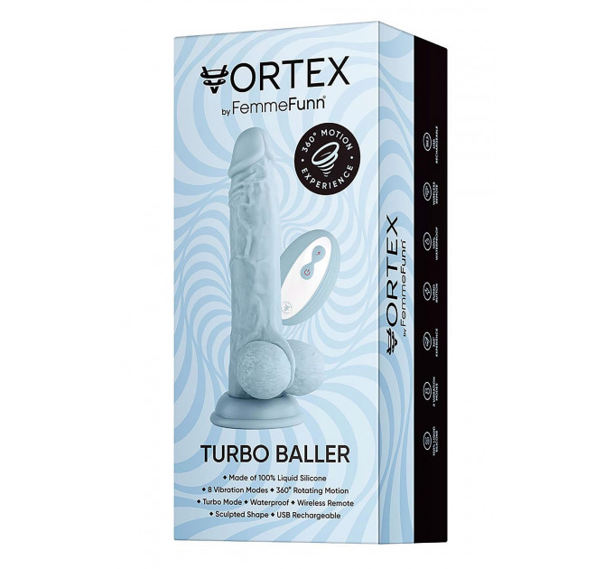 Вибратор реалистичный с яичками на присоске Femme Funn Turbo Baller, голубой