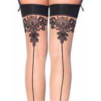 Панчохи з візерунками One Size Tana Sheer Thigh High Stockings від Leg Avenue, бежево-чорні