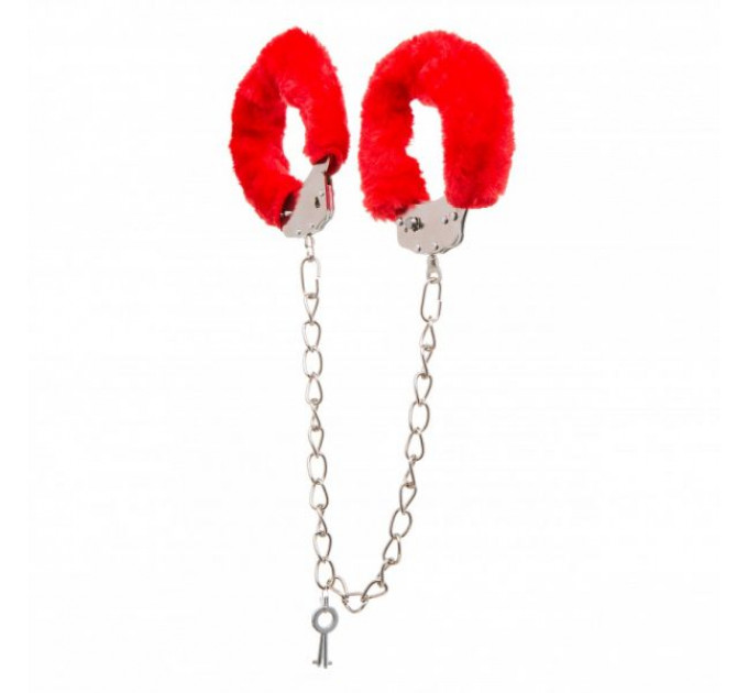 Поножи металл с мехом DS Fetish Ankle Cuffs, красные