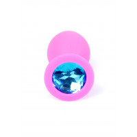 Анальна пробка з блакитним кристалом Plug-Jewellery Pink Silicon PLUG Medium-Light Blue Diamond