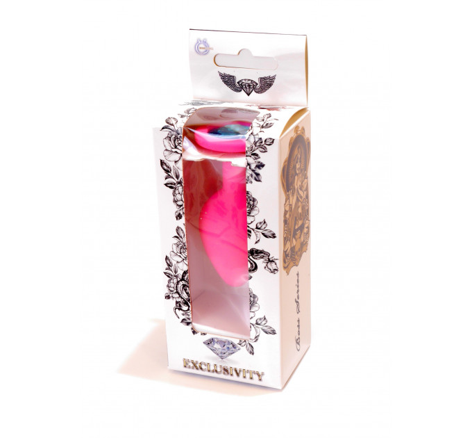 Анальна пробка з блакитним кристалом Plug-Jewellery Pink Silicon PLUG Medium-Light Blue Diamond