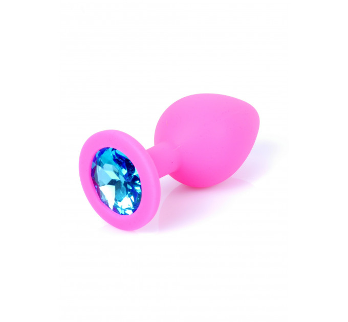 Анальна пробка з блакитним кристалом Plug-Jewellery Pink Silicon PLUG Medium-Light Blue Diamond