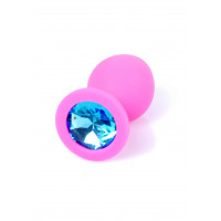Анальна пробка з блакитним кристалом Plug-Jewellery Pink Silicon PLUG Medium-Light Blue Diamond